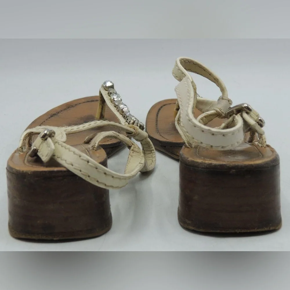 Prada, 37.5 EU (7 US), Tan Cream Sandals with Jewel 💎 Accents - Picture 7 of 12